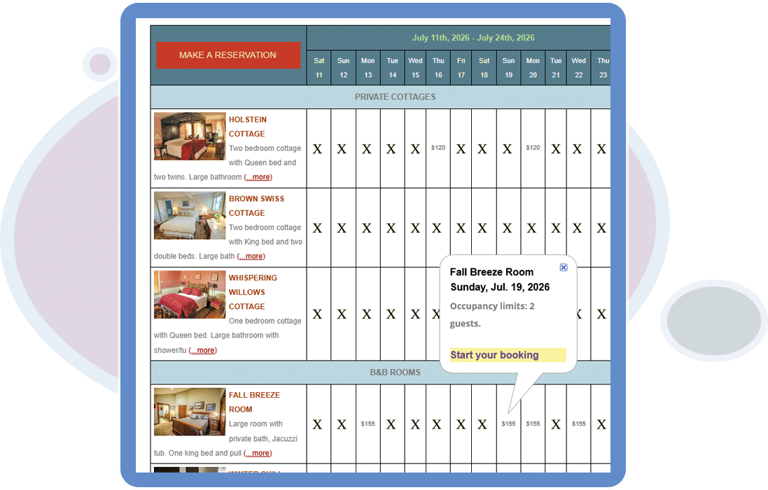 Week Availability Display Customizable Booking Engine For Your Specific Needs